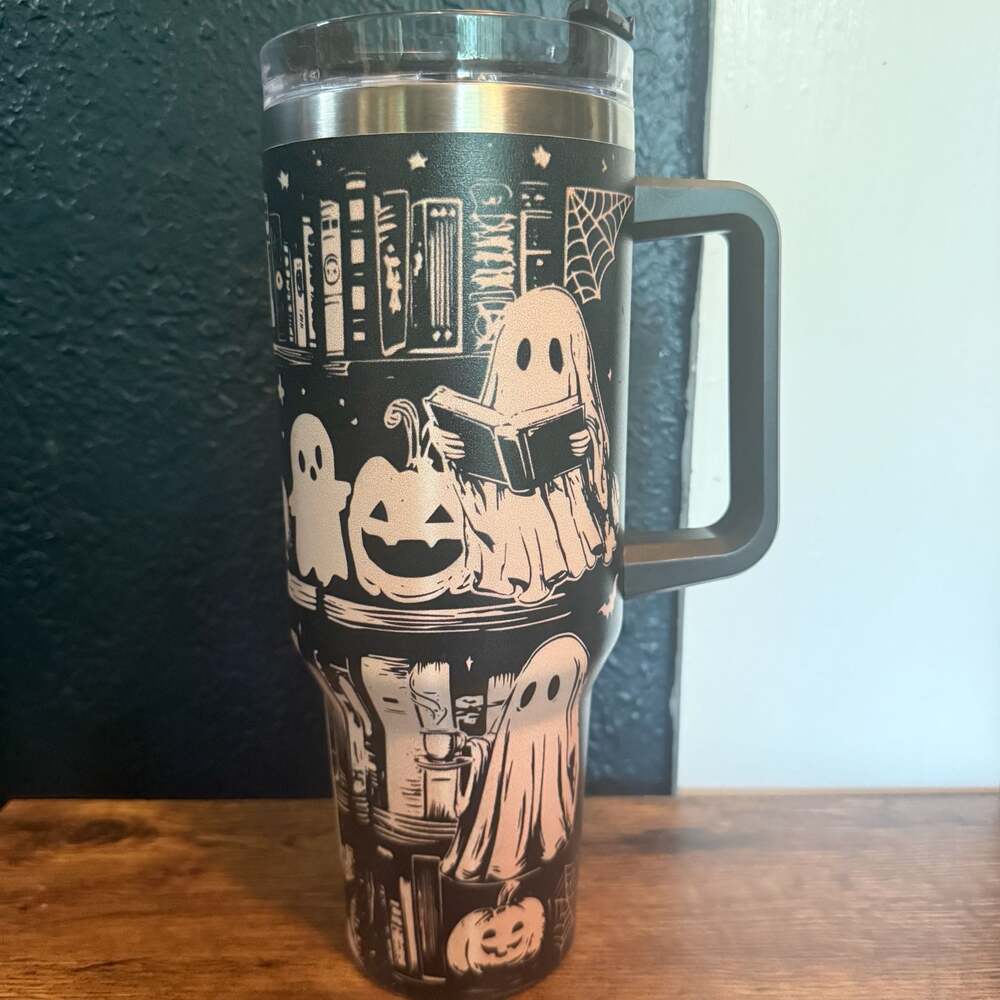 40oz Ghost Book Club Laser Engraved Stainless Steel Tumbler with Handle